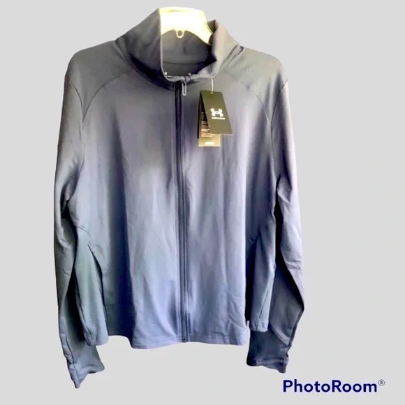 Size 1X NWT Under Armour Athletic Jacket ($80) Zippered Gray/Blue - Picture 3 of 11